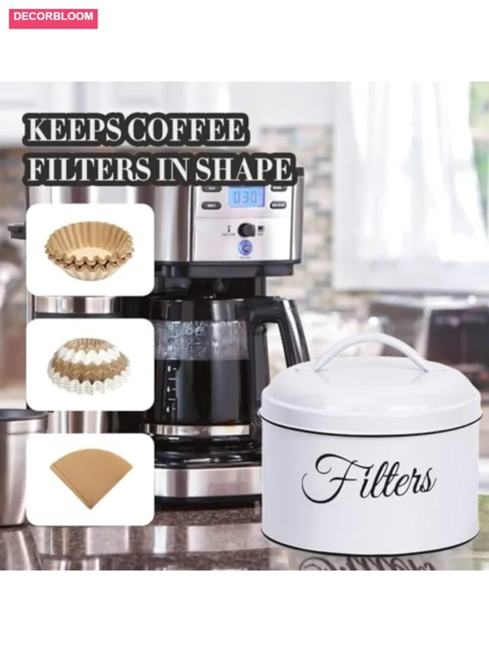 Rustic Galvanized Steel Coffee Filter Holder with Lid, Large Capacity Storage